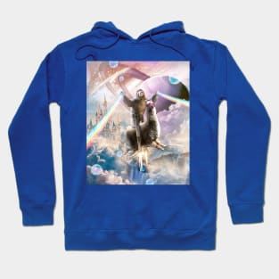 Rainbow Laser Sloth On Llama Unicorn In Space Hoodie